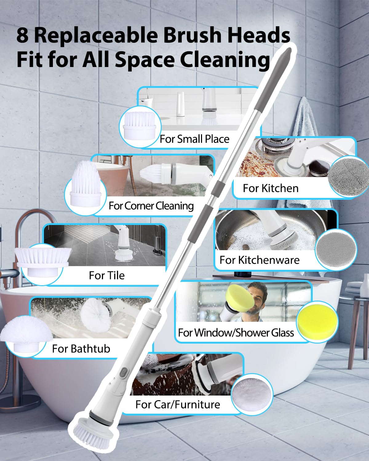 UBeesize Electric Spin Scrubber with 8 Replacement Heads