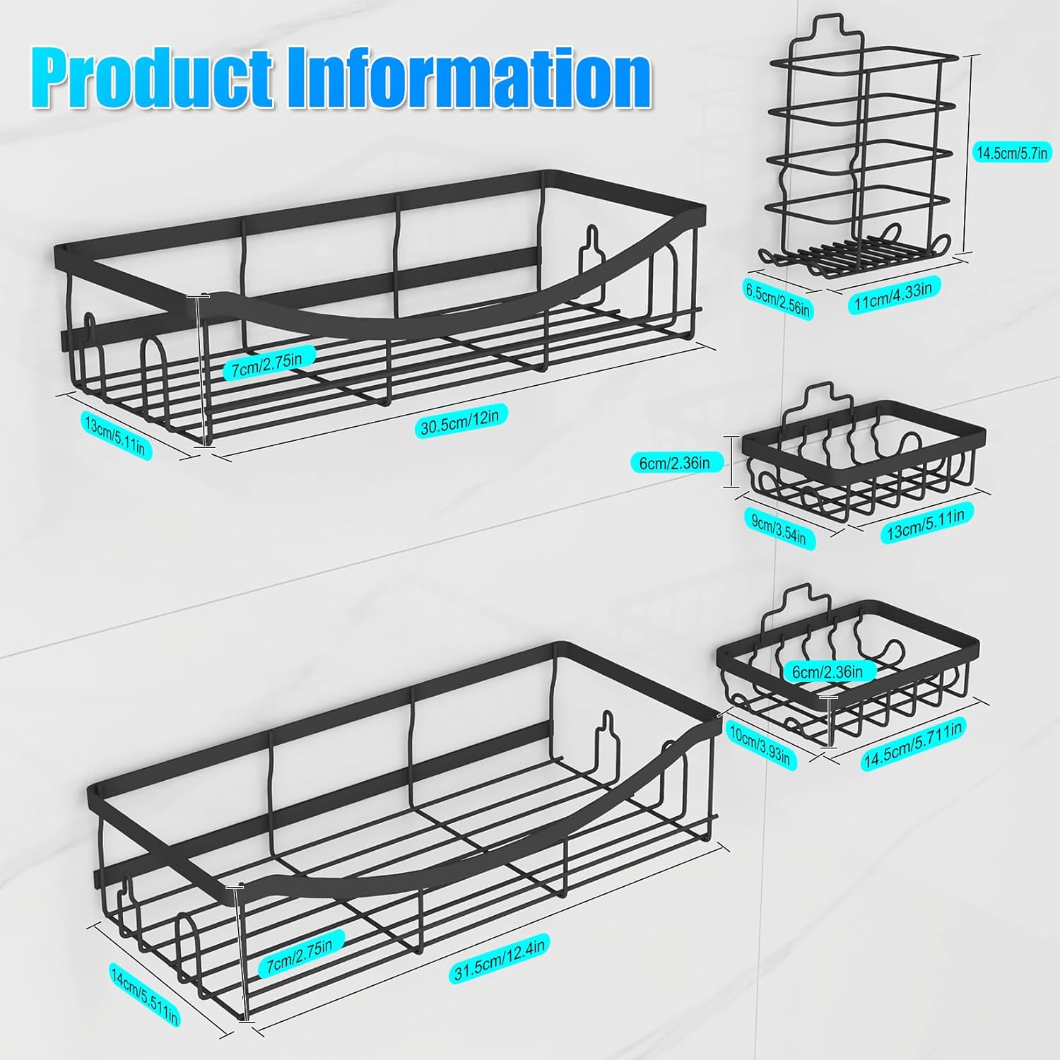Kingmall 5 Pack Shower Caddy Organizer No Drilling