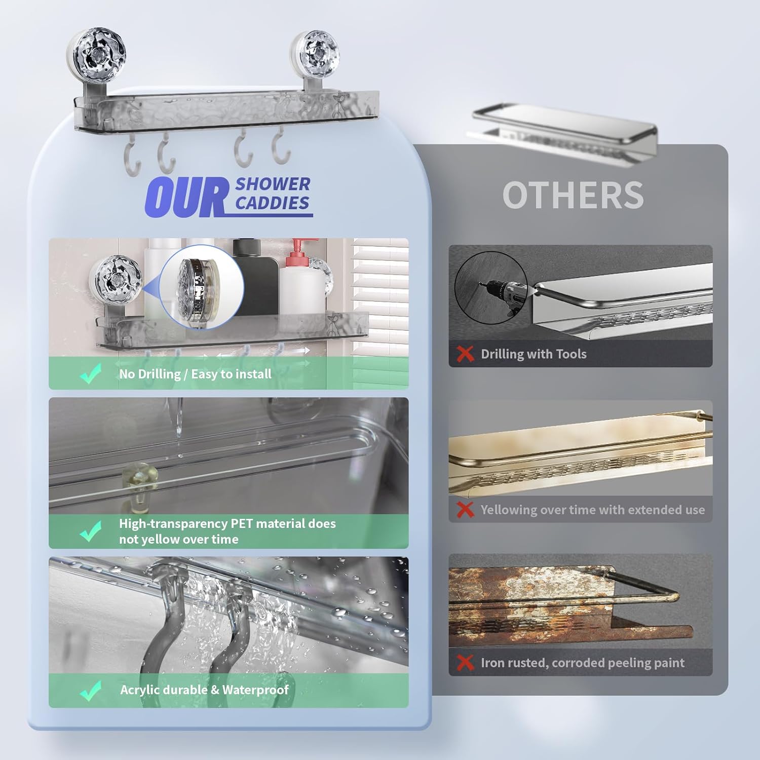Greraes Clear Acrylic Shower Caddy with Suction Cups