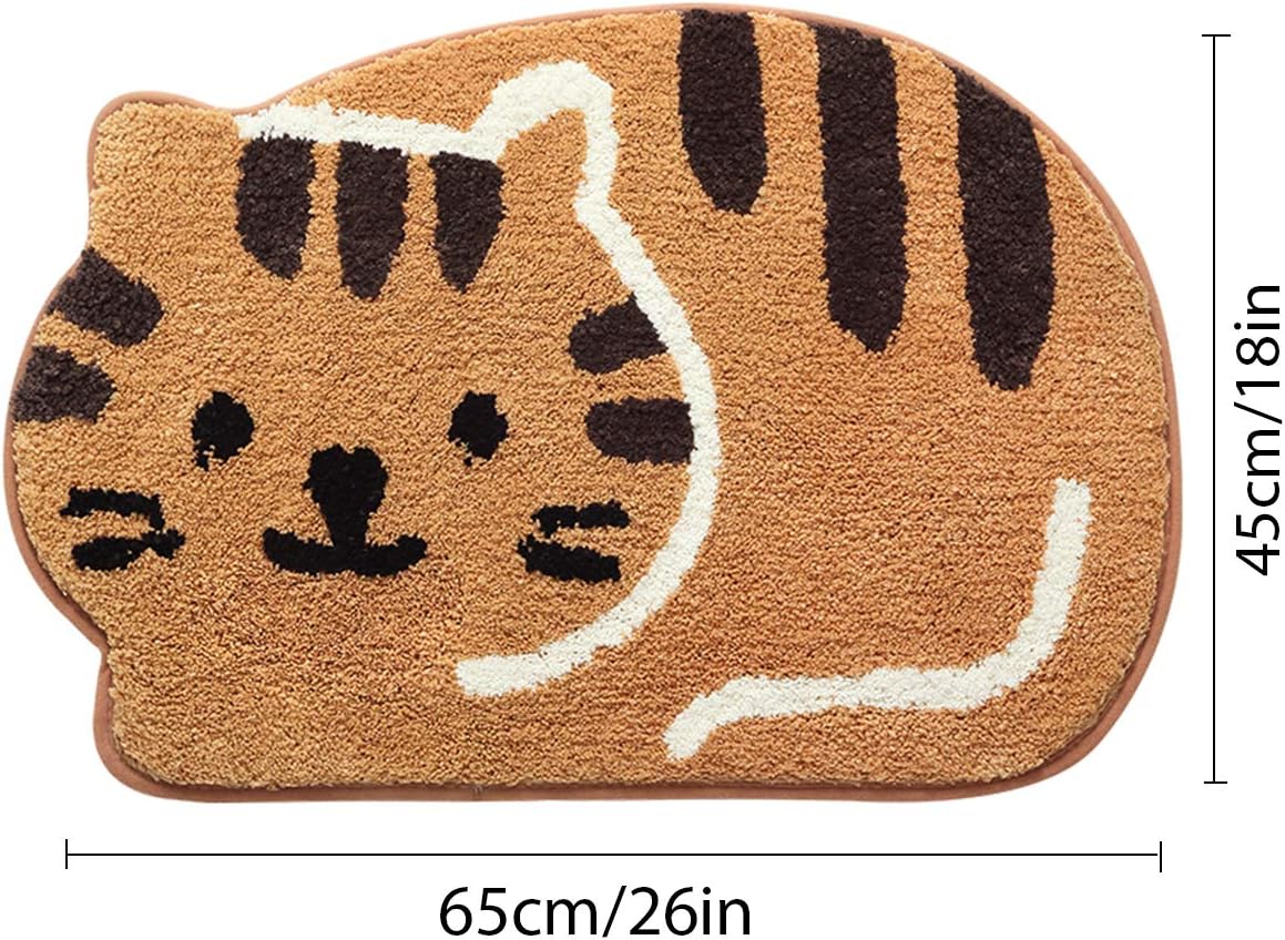 Ankah Adorable Cat Design Bath Mat 18 x 26 Khaki Non-Slip