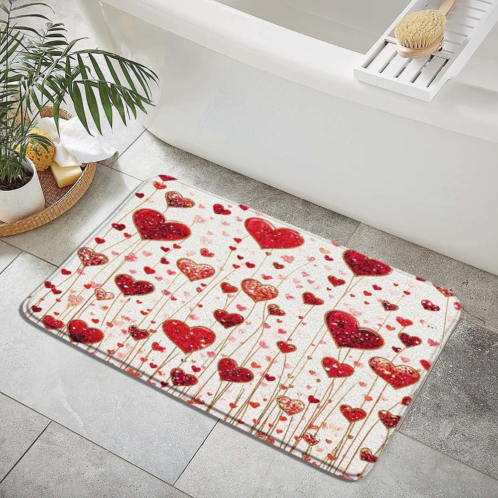 Red Love Hearts Bath Rug 16x24 Inch