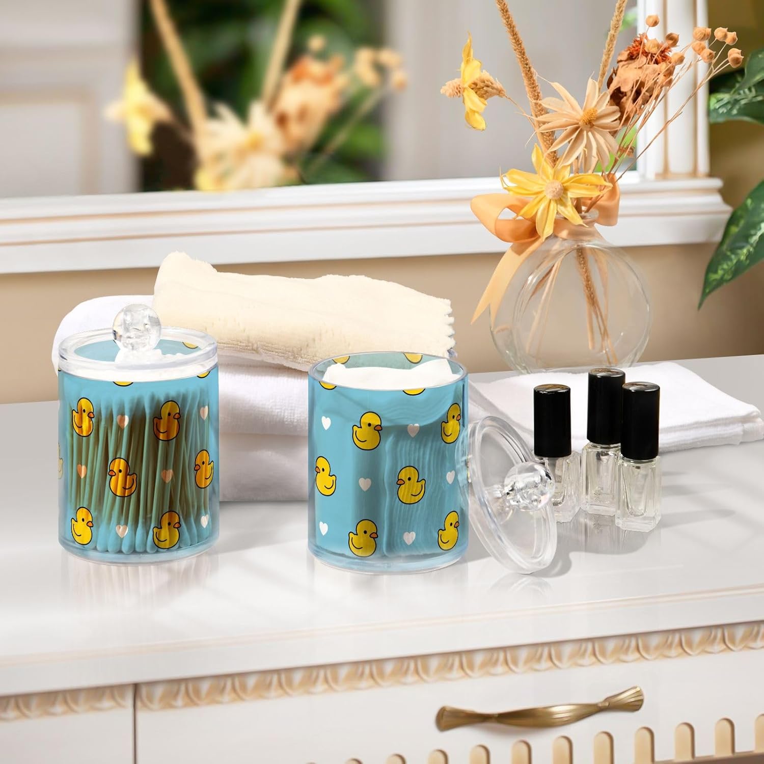 GEDAKO Q-tip Holder with Lid Set 10oz Clear Glass Canister Bathroom Storage Organizer