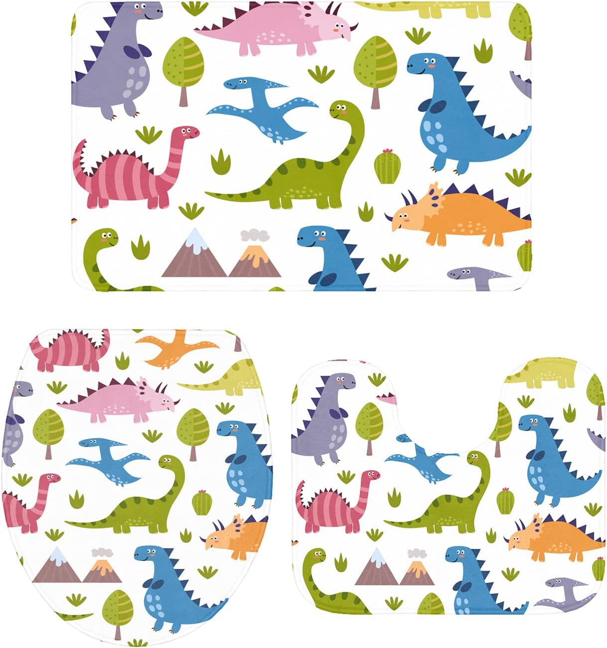 YESOF66 3 Piece Bathroom Rugs Set with Non-Slip Dinosaur Design