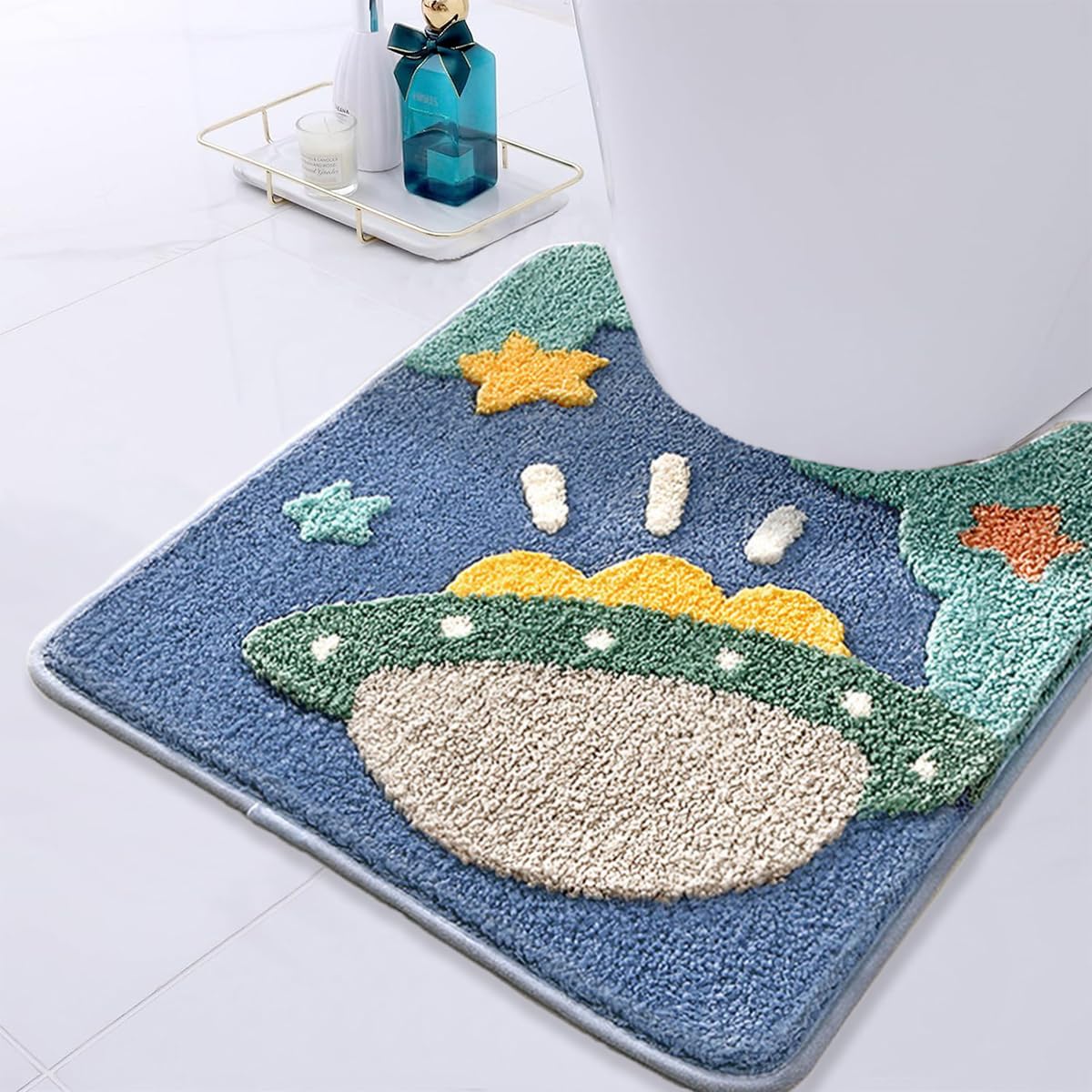 Tyrafry Cute U-Shaped Toilet Rug 20x22 Inches Non Slip Microfiber Bath Mat