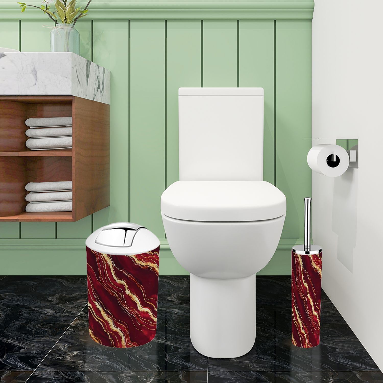 Boho Marble Gold Line Bathroom Accessory Set 6 Piece