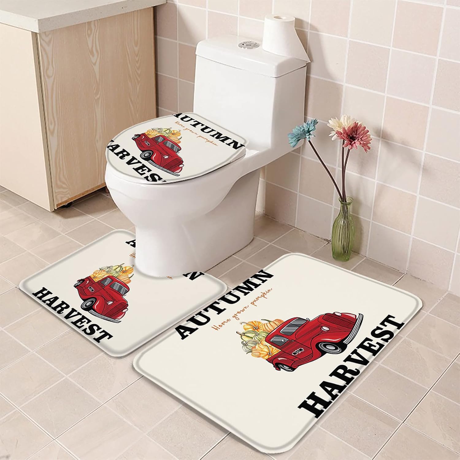 YESOF66 3 Piece Bath Rug Set with Non-Slip Backing and U Shaped Toilet Cover