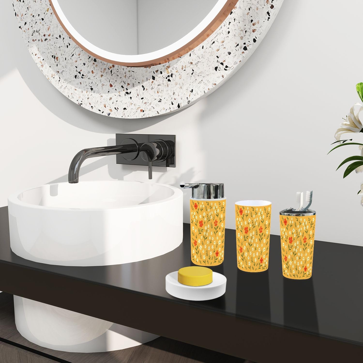 Boho Floral Bathroom Accessory Set 6 Piece 1