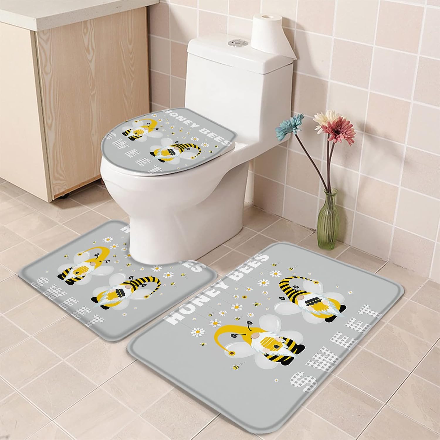 YESOF66 3 Piece Bathroom Rug Set with Non-Slip Mat