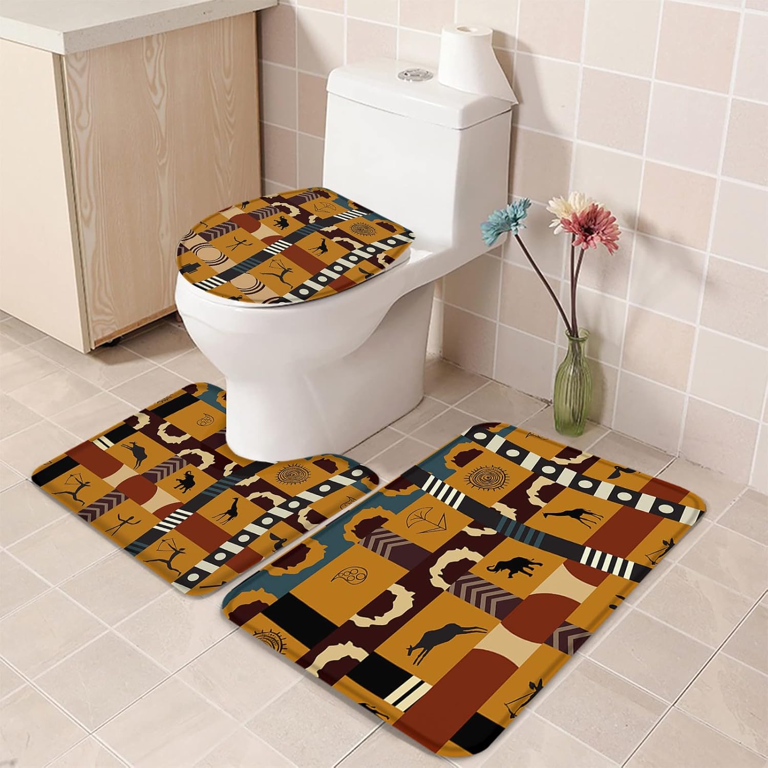 YESOF66 3 Piece Bathroom Rugs Set with Non-Slip Design and Elephant Pattern