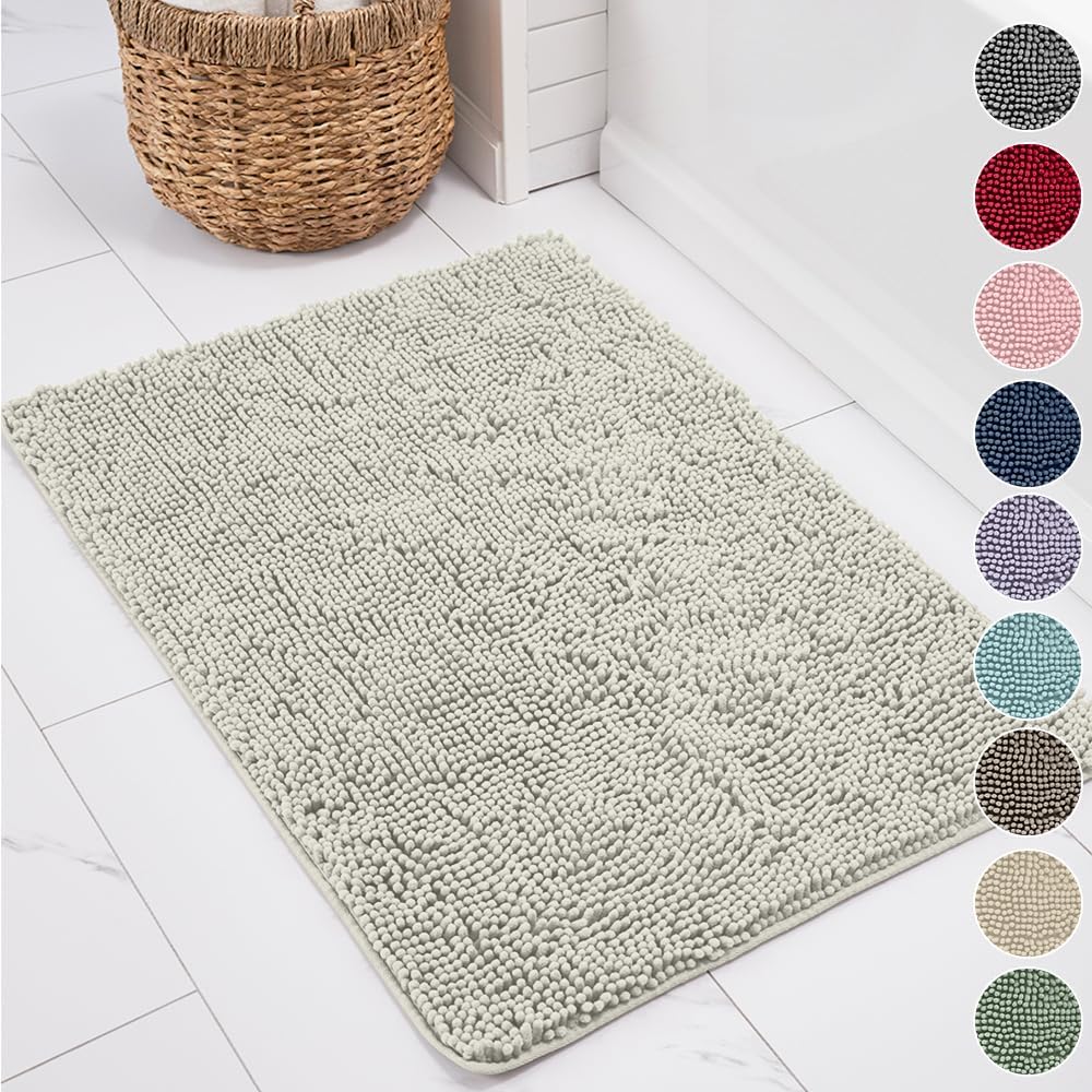 KANGAROO Chenille Bath Rug Shaggy Shower Mat 24x17 Cream