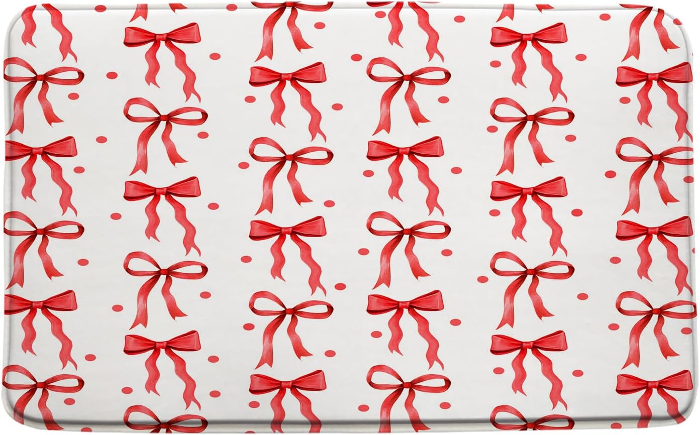 Cute Bow Bath Mat Red Polka Dot Modern Design