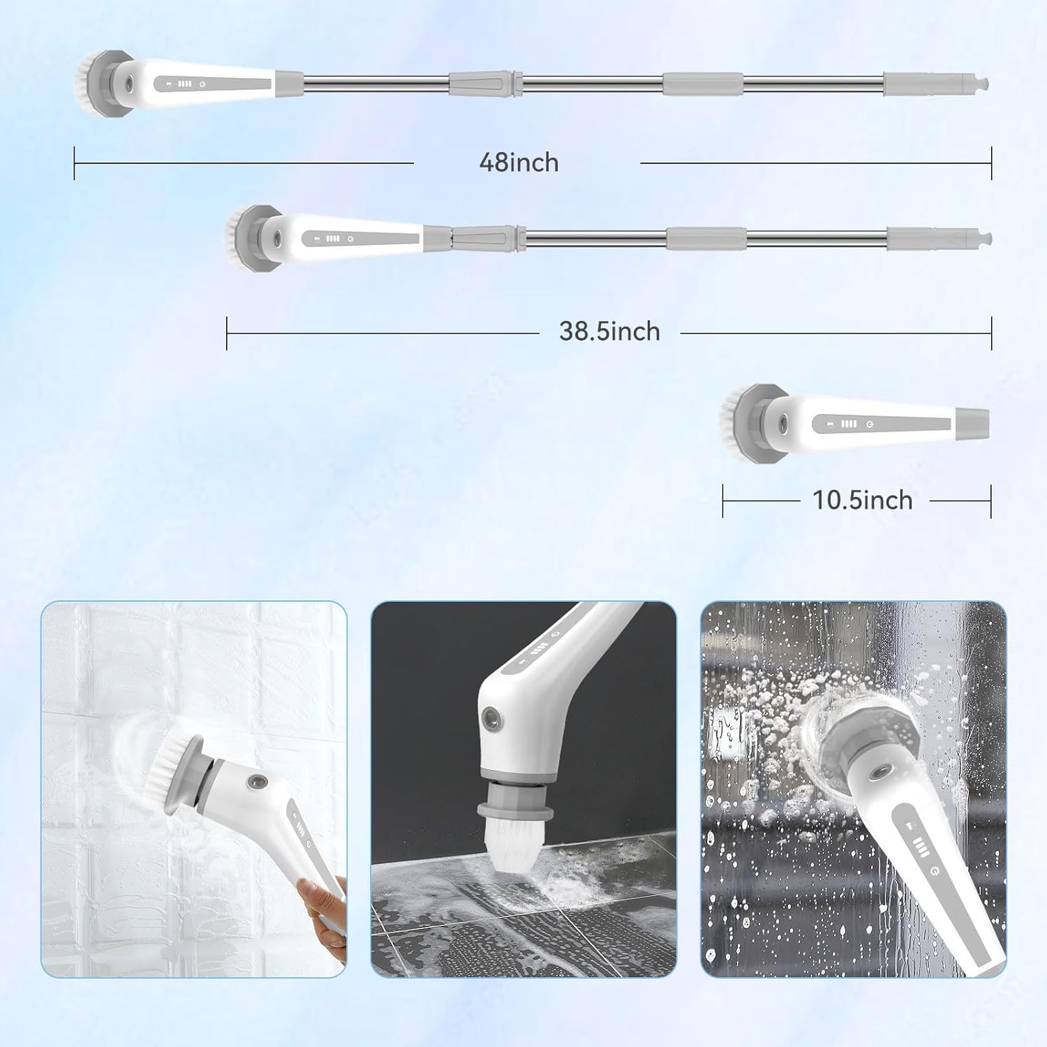 Lovawing Electric Spin Scrubber with 2 Speeds and 48 Inch Extension Arm