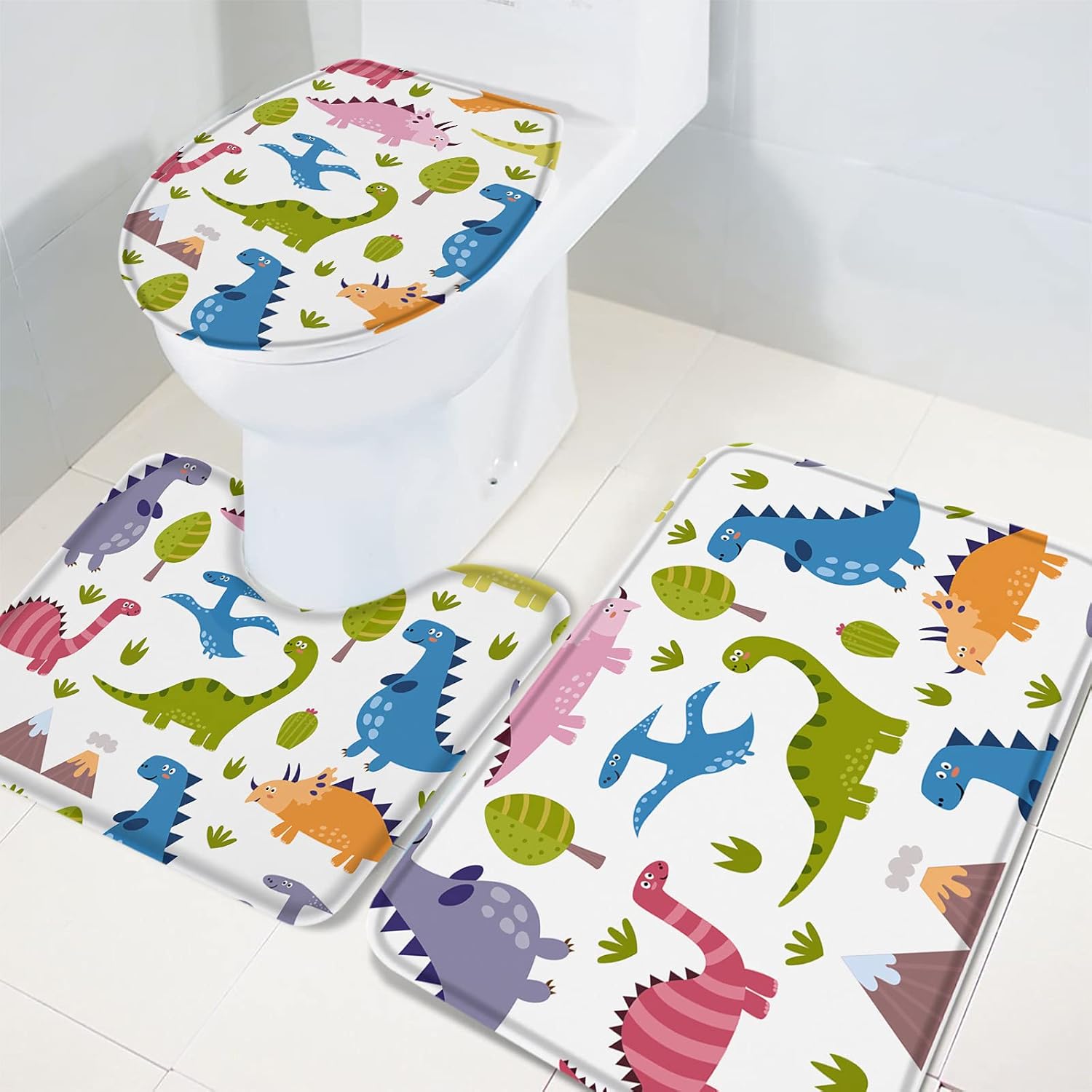 YESOF66 3 Piece Bathroom Rugs Set with Non-Slip Dinosaur Design