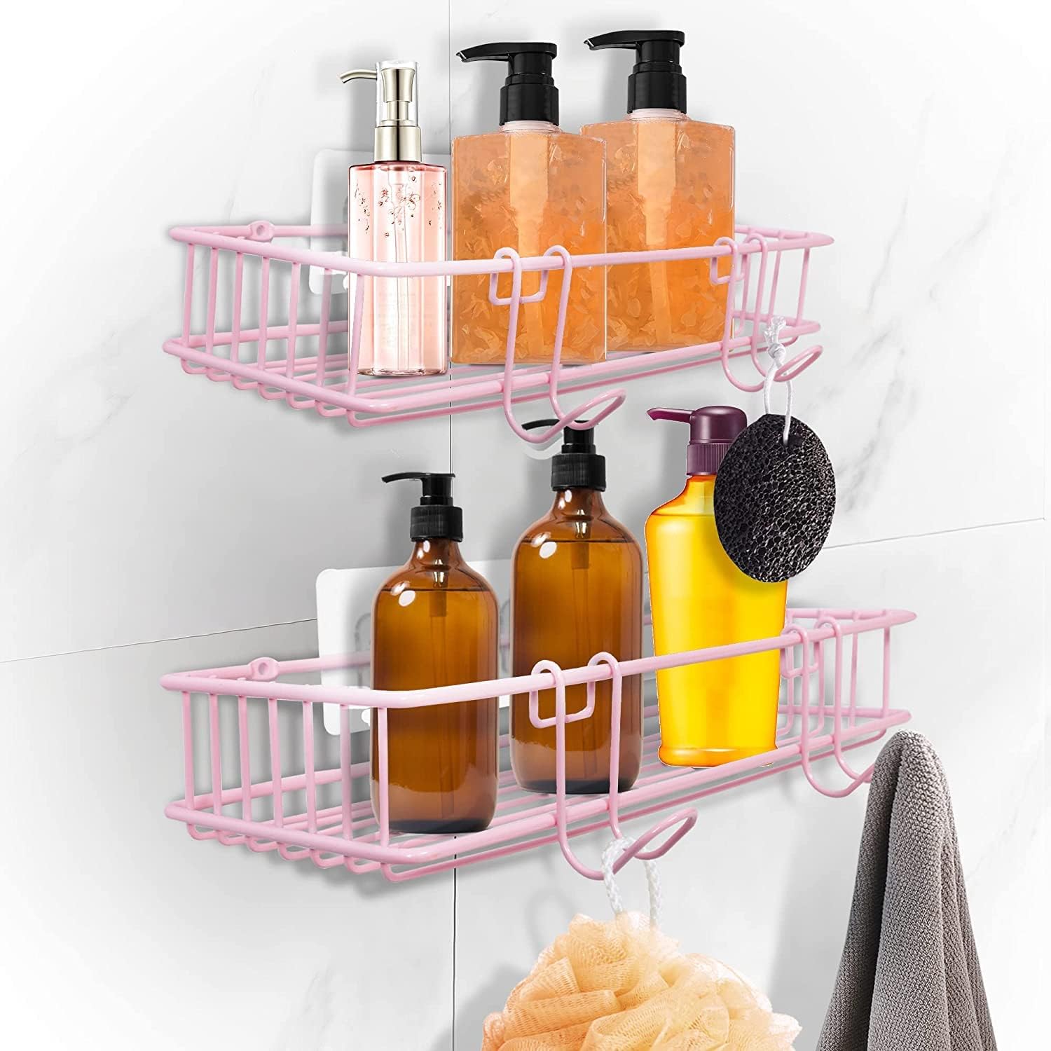 TONLEA 2-Pack Shower Caddy with Hooks Pink 1