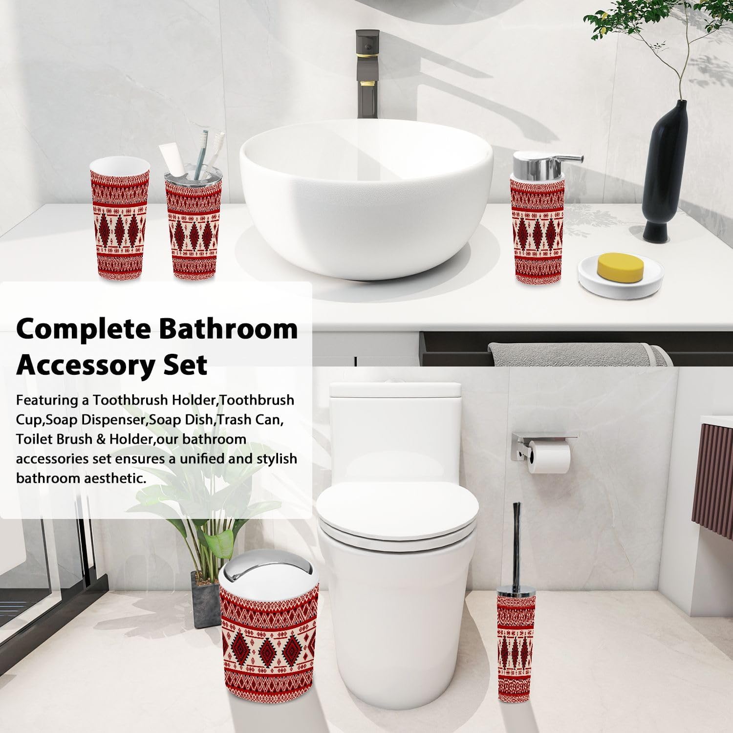Boho Bathroom Accessory Set 6 Piece