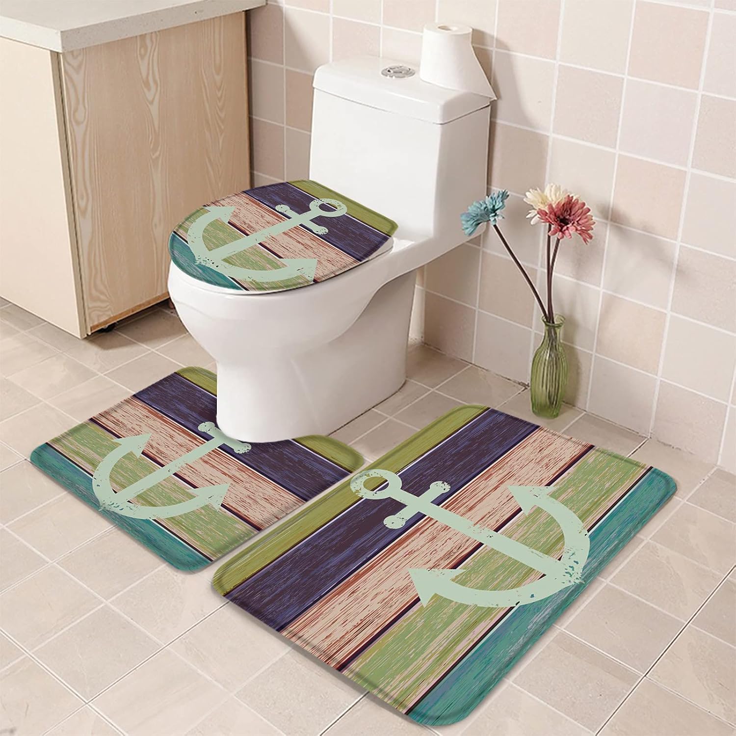 YESOF66 3 Piece Bathroom Rug Set Vintage Wood Grain Non-Slip