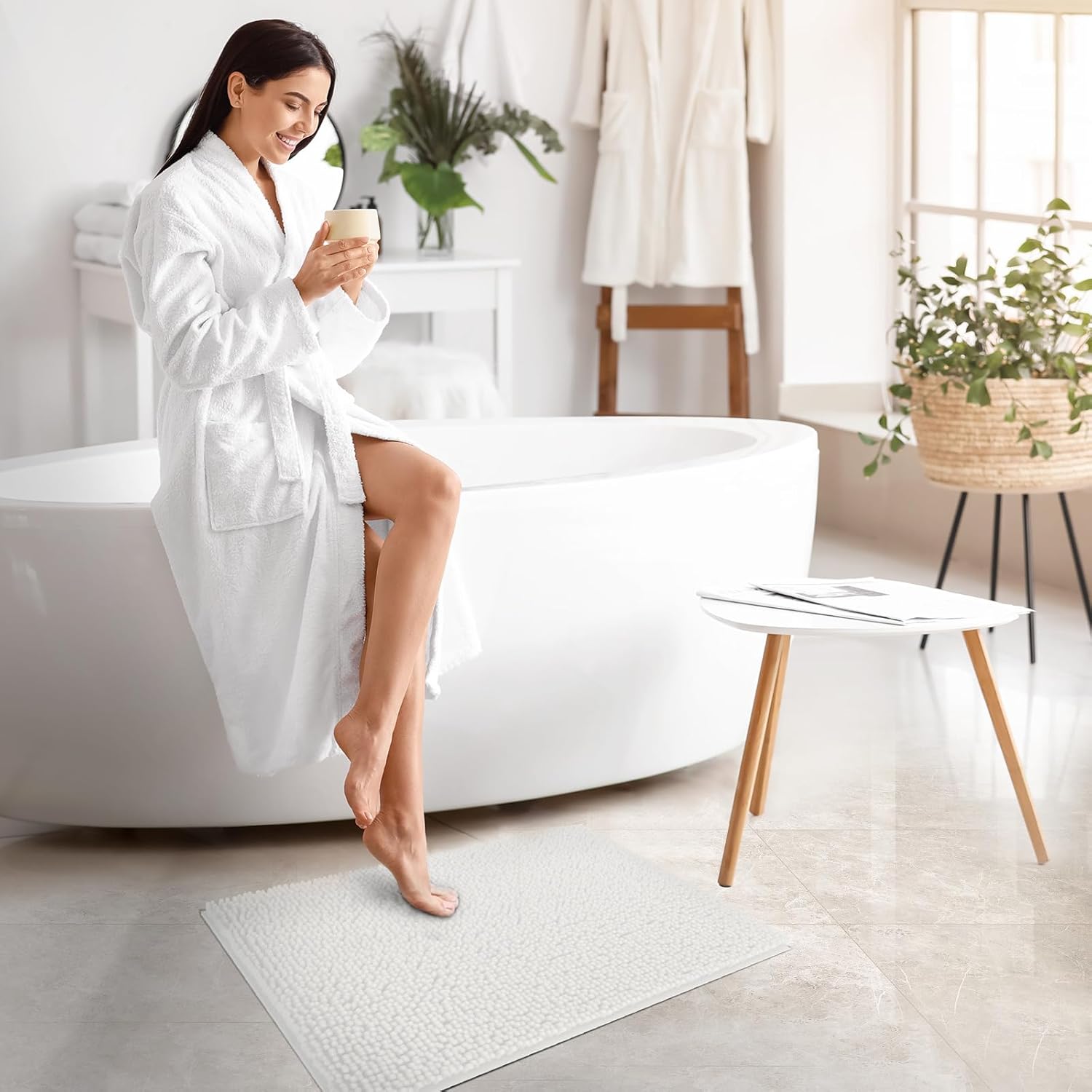 TECHMILLY 32 x 20 Chenille Bath Rug - Soft Non Slip Absorbent