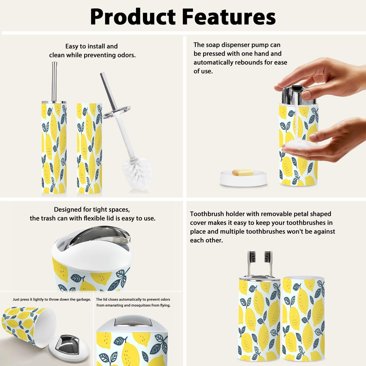 Boho Fresh Lemons Bathroom Accessory Set 6 Piece