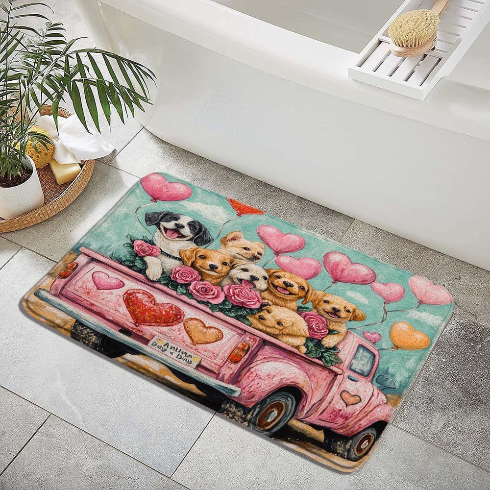 Valentines Day Bath Mat with Funny Dog Design