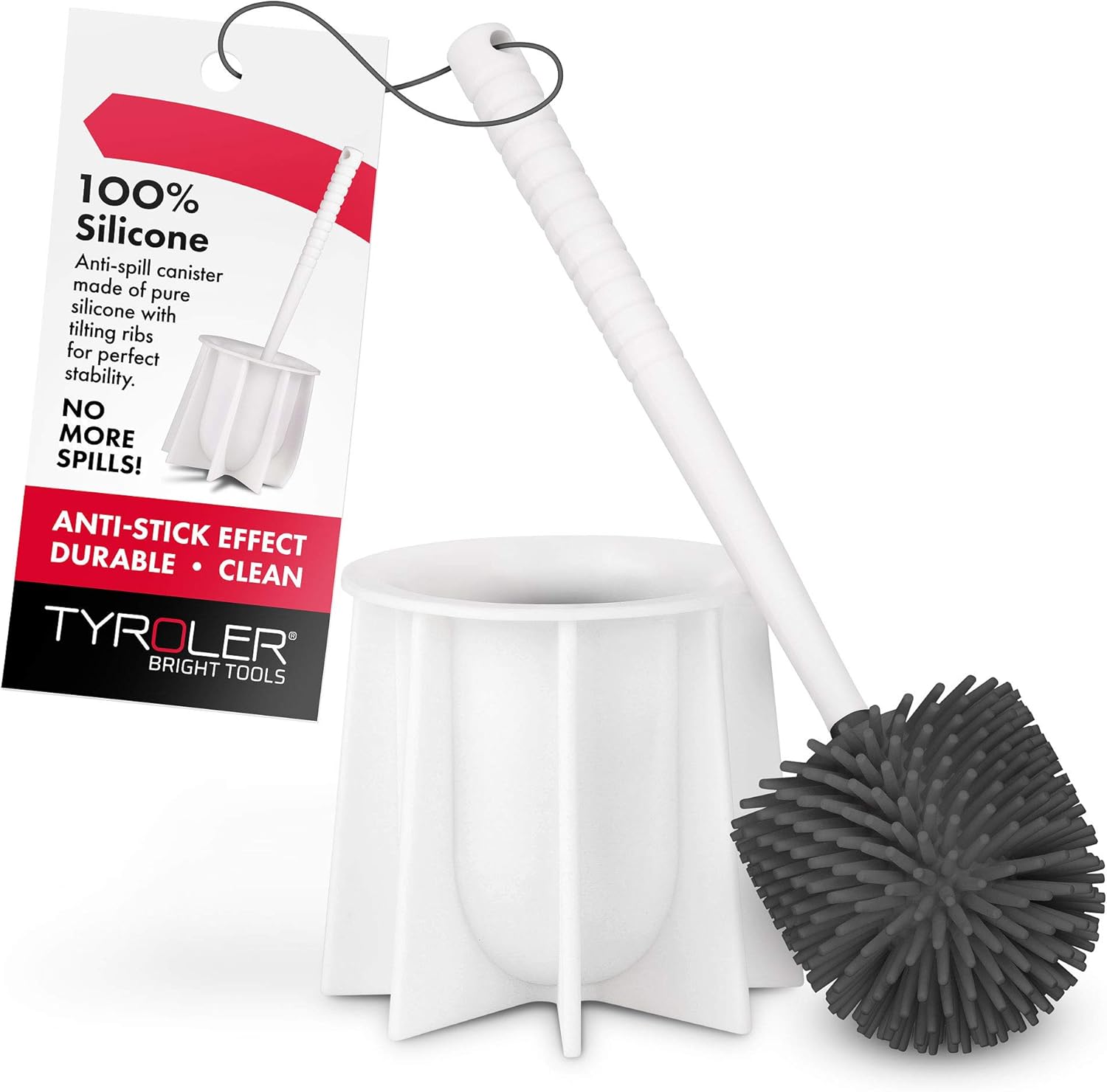Tyroler Bright Tools Toilet Brush Set with Silicone Bristles and Holder