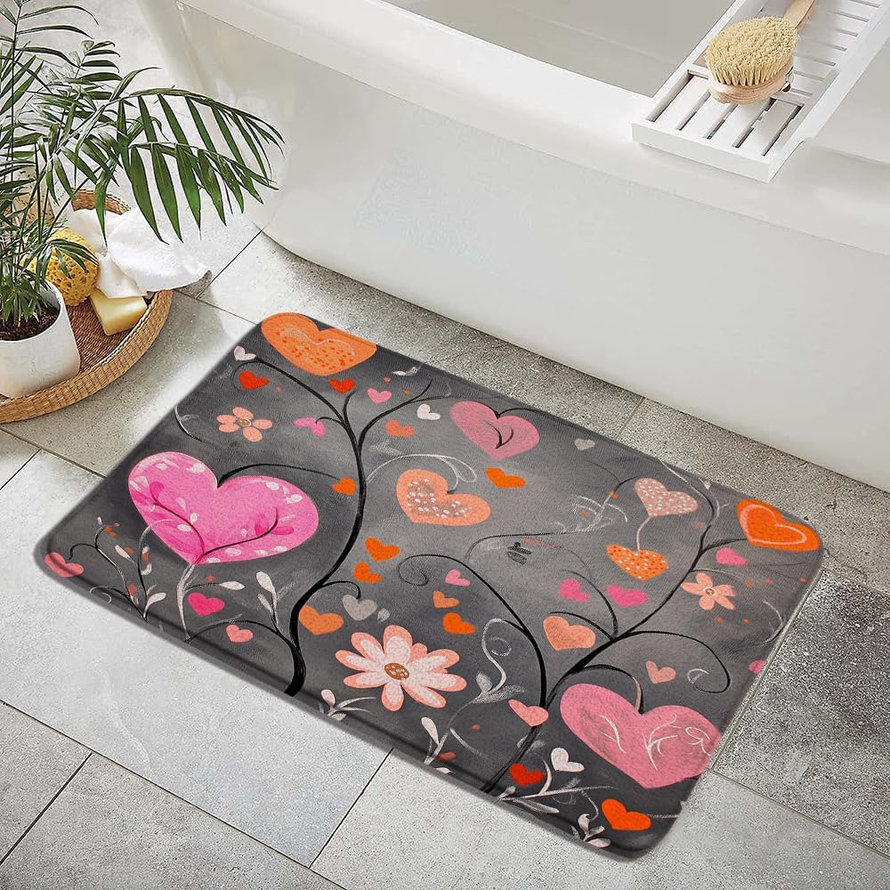 ZZYSKS Valentine Bath Mat 16x24 Inch Pink Love Hearts