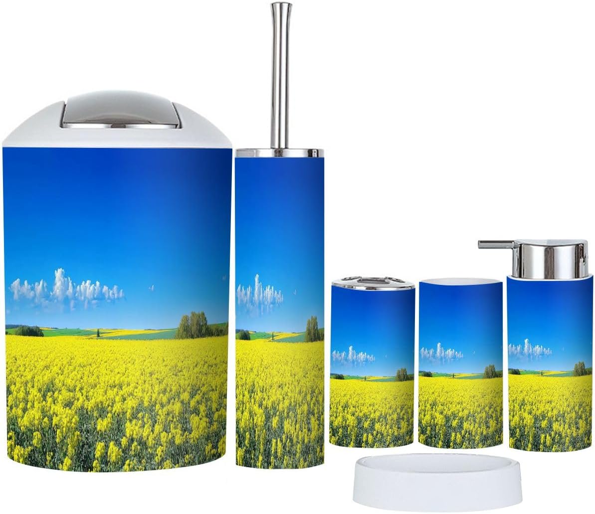 Boho Field Colza Rapeseed Bathroom Accessory Set 6 Piece