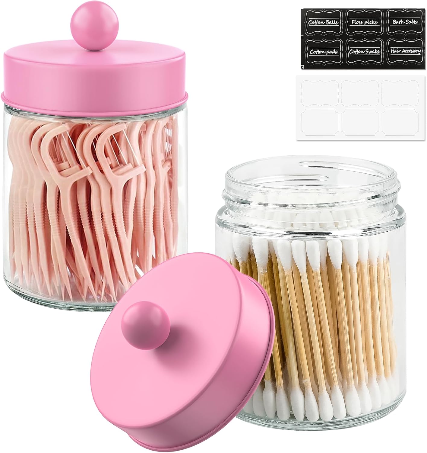 Goramio 2 Pack Pink Glass Apothecary Jars with Lids