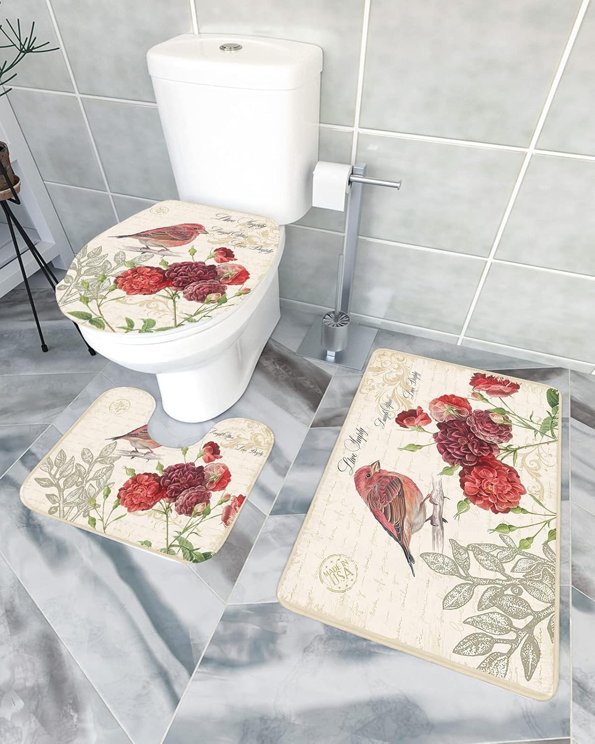 YESOF66 3 Piece Bathroom Rug Set with Non-Slip Padding