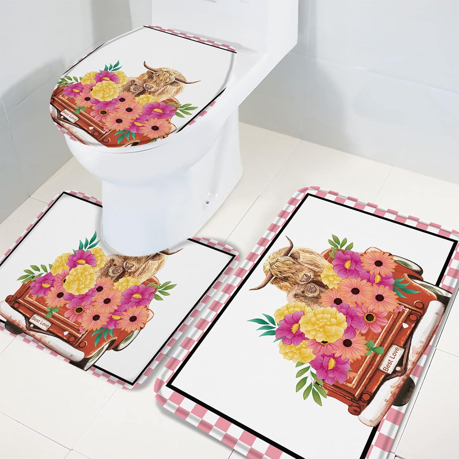 YESOF66 3 Piece Bathroom Rugs Set with U-Shaped Mat