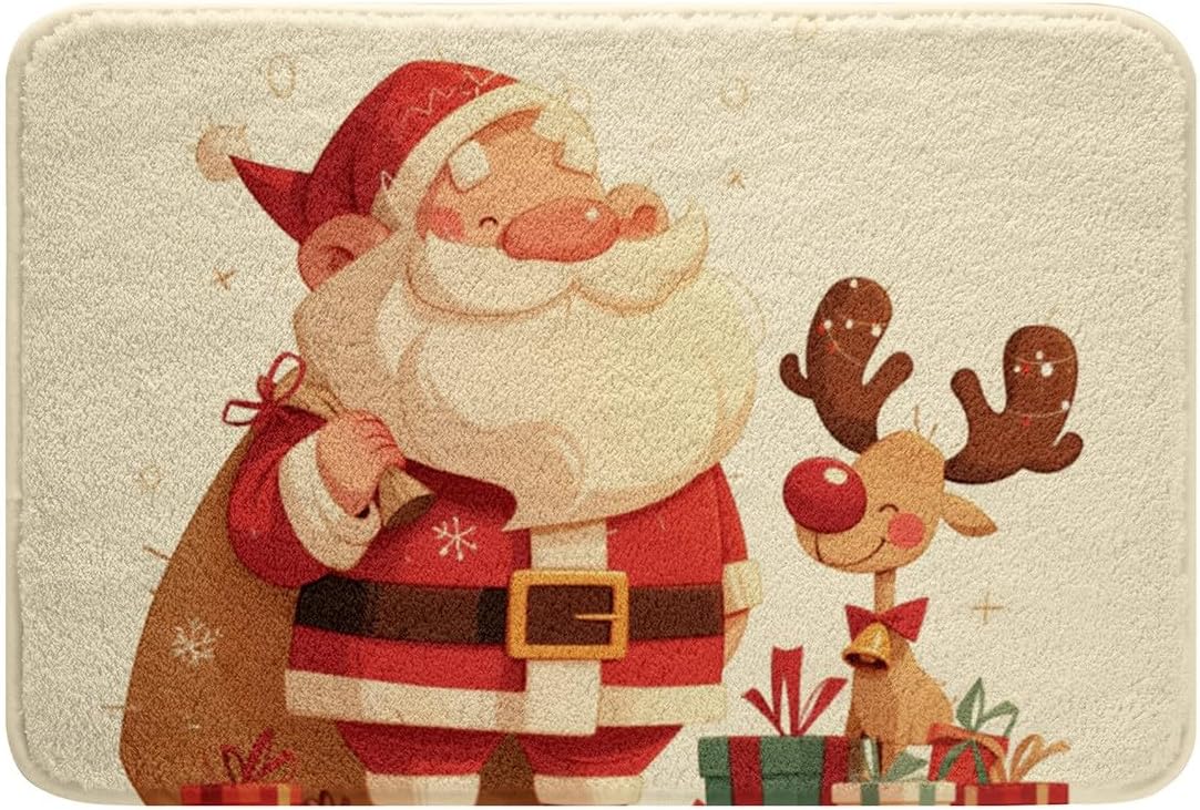 Feelyou Merry Christmas Bath Mat 16x24 Santa Claus Rug for Kids