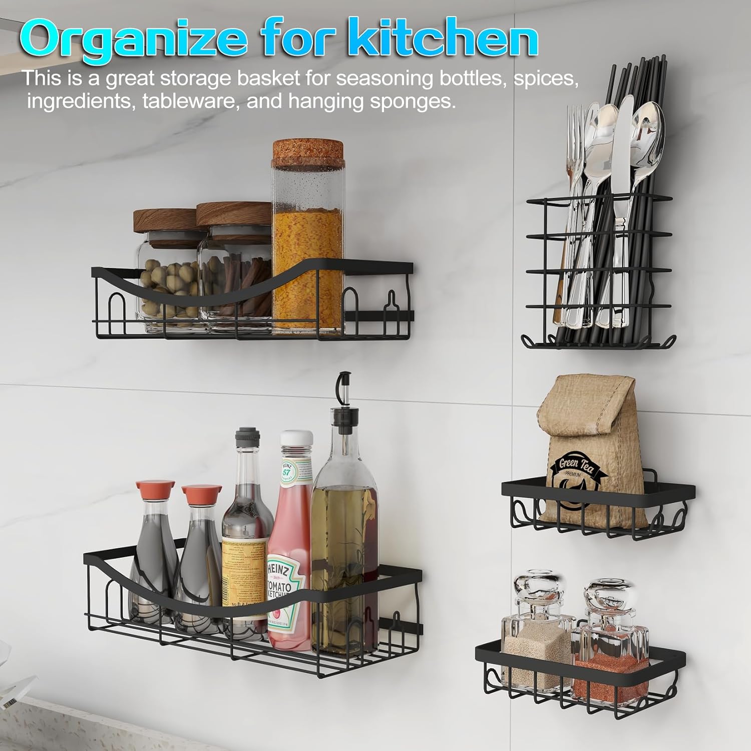 Kingmall 5 Pack Shower Caddy Organizer No Drilling