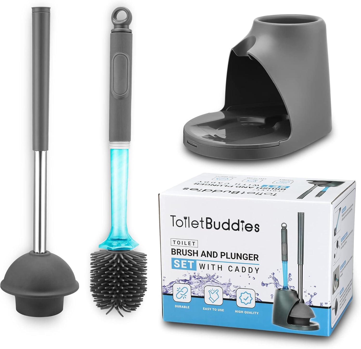 Toilet Brush Plunger Set - 2 in 1 Silicone Design