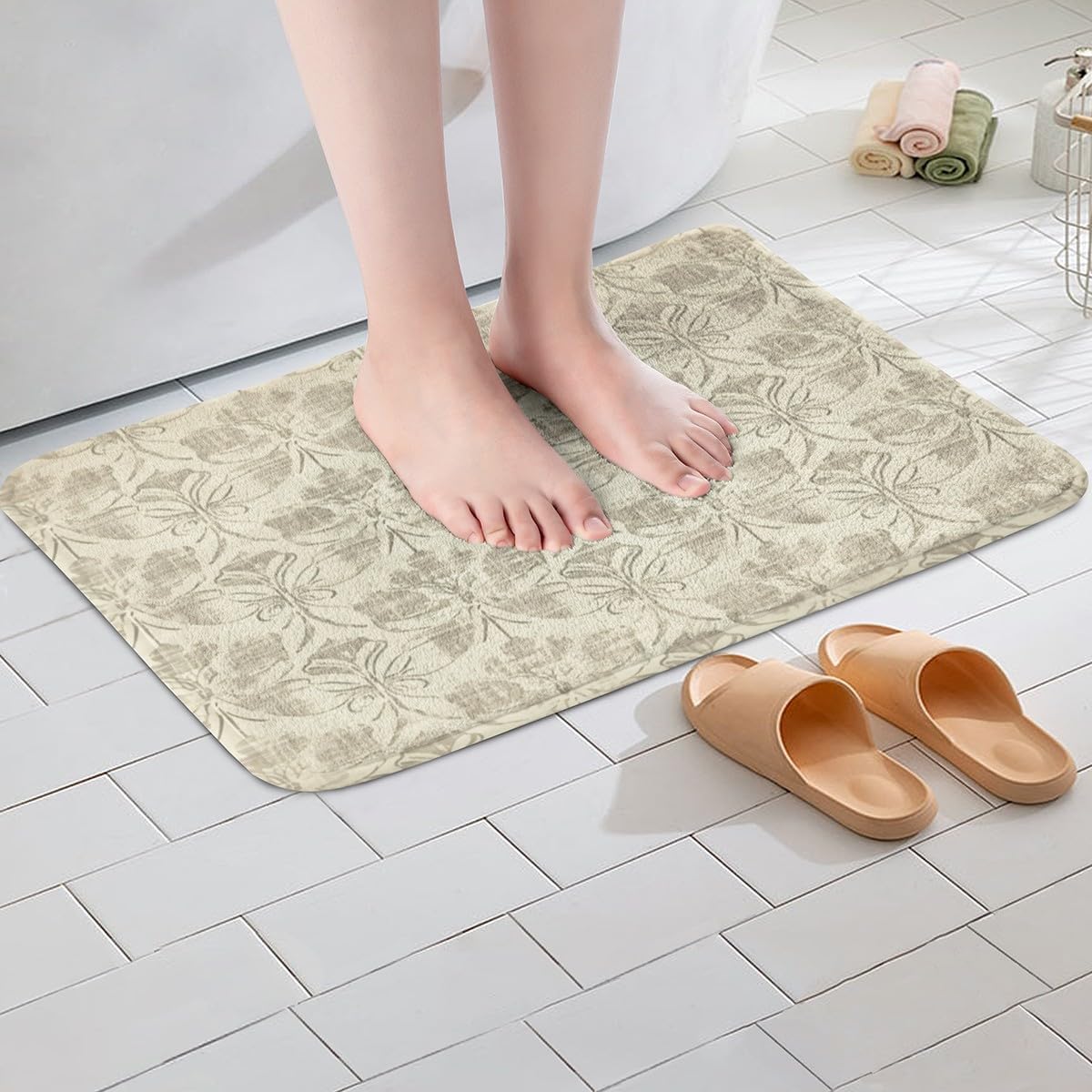 Feelyou 16x24 Inch Vintage Floral Bath Rug