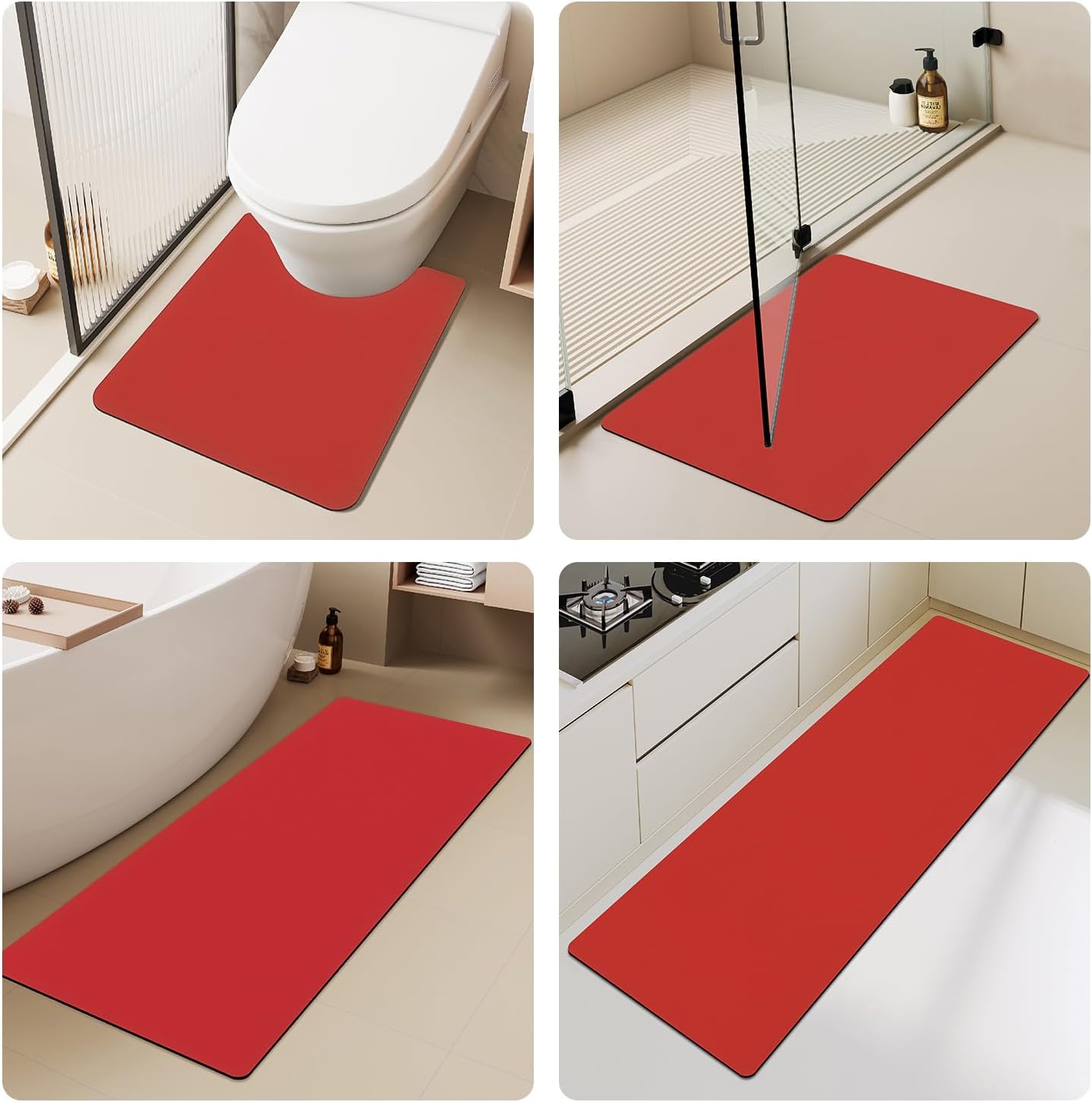 TYUU Christmas Bath Mat Red Non-Slip 12x12 Inches