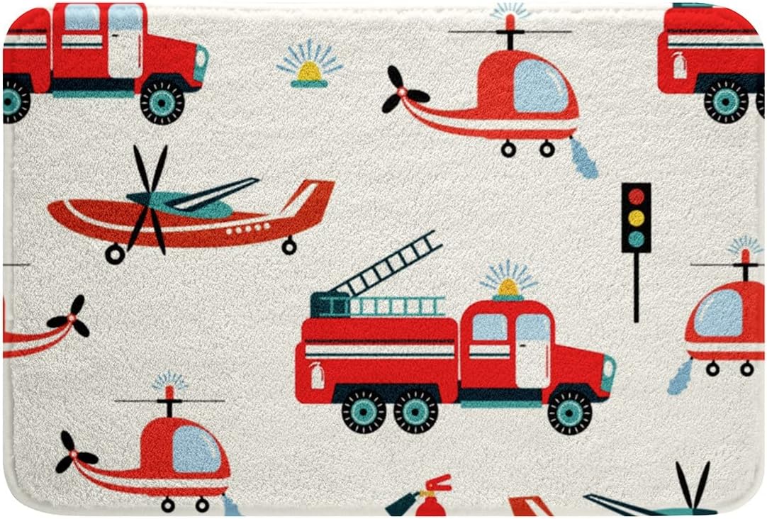 HSTDUNYE Fire Engine Bath Mat 16x24 Red Non-Slip Doormat