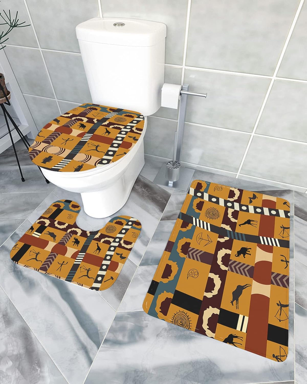YESOF66 3 Piece Bathroom Rugs Set with Non-Slip Design and Elephant Pattern
