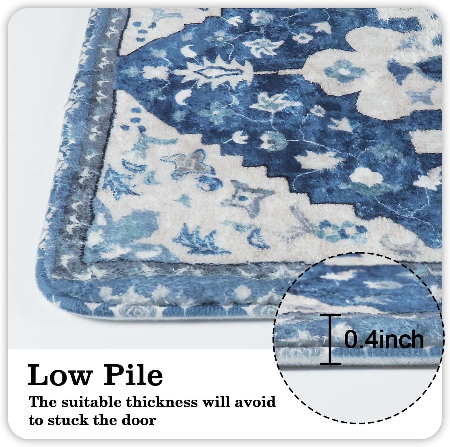 Uphome Boho Bathroom Rug Runner Non-Slip Blue Soft Mat