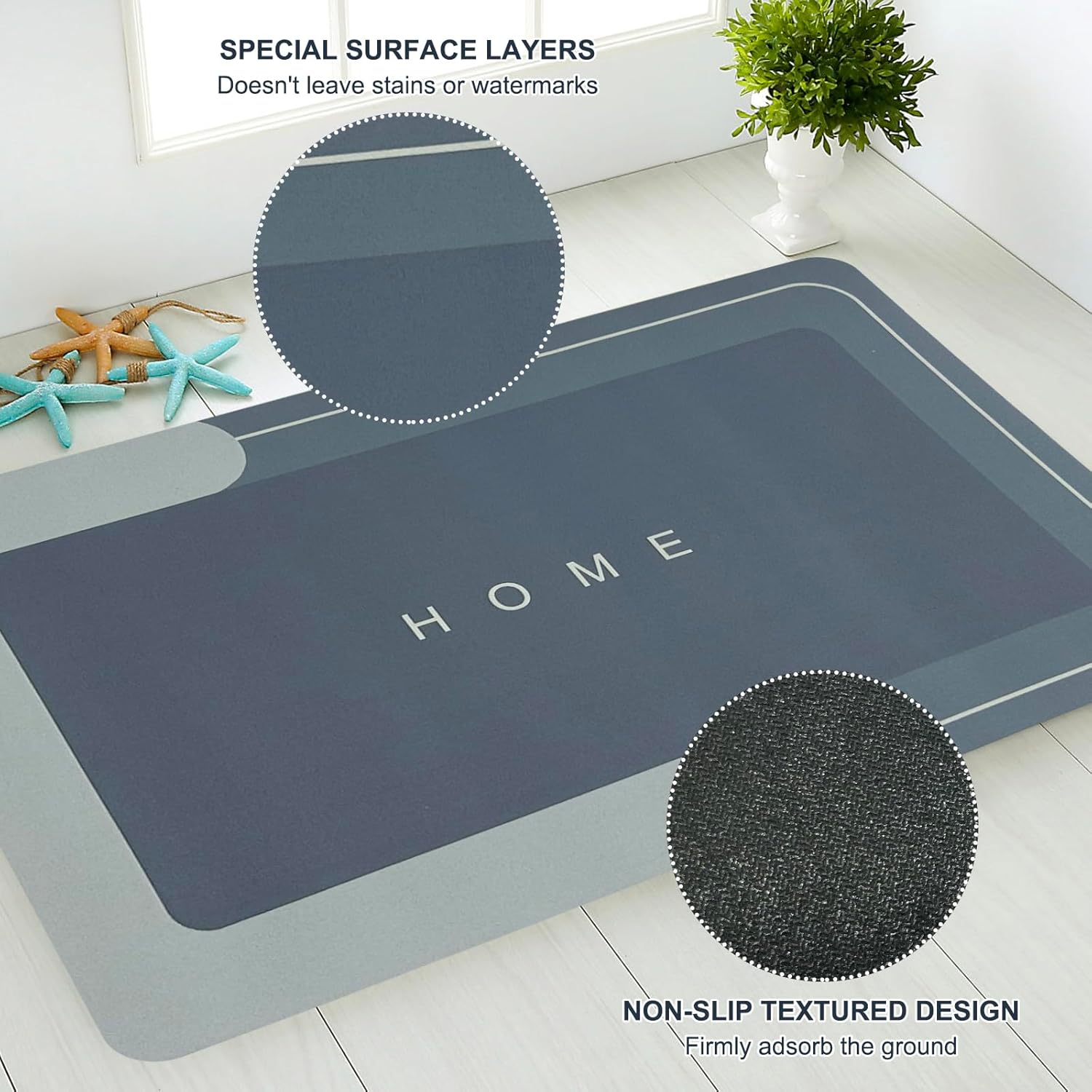 UGRASEA 3-Piece Modern Bath Mat Set Non-Slip Absorbent Quick-Drying Stain-Resistant Dark Gray