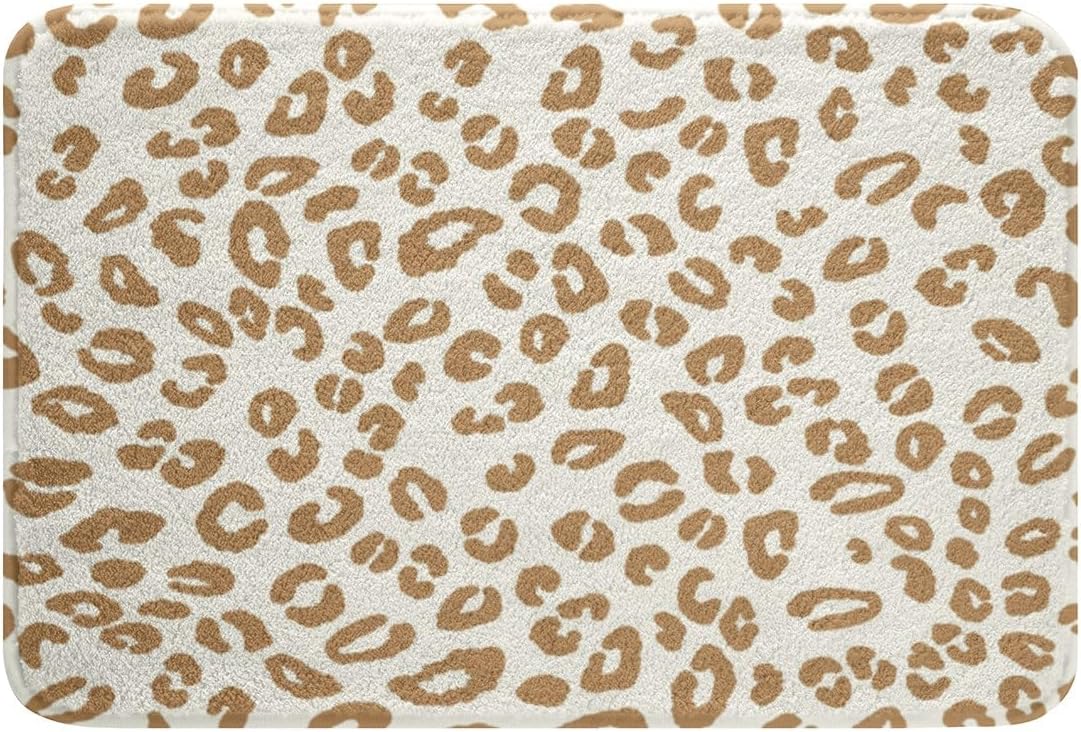 Jejeloiu Brown Leopard Printed Bath Rugs 16x24 Inch