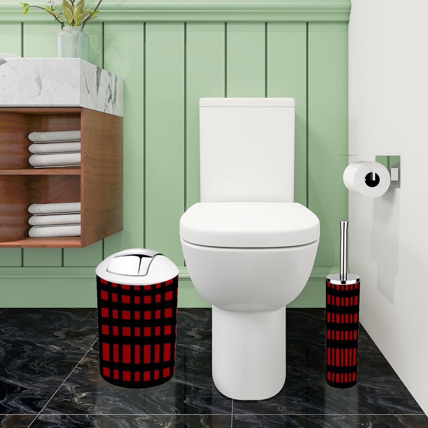 Boho 6-Piece Bathroom Accessory Set with Tartan Design