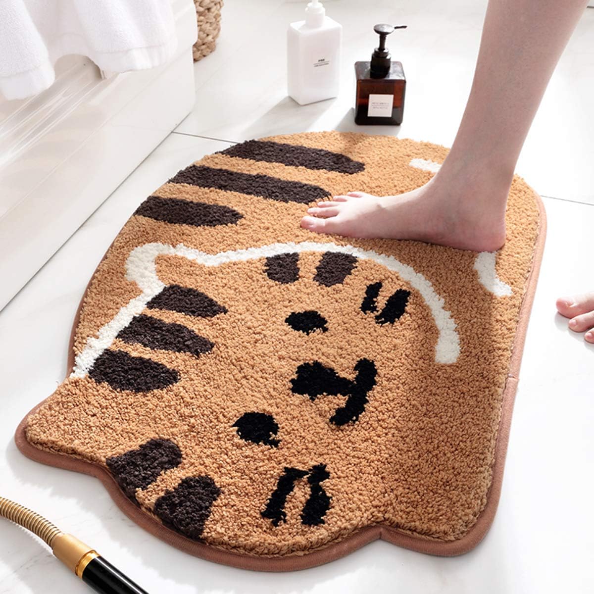 Ankah Adorable Cat Design Bath Mat 18 x 26 Khaki Non-Slip