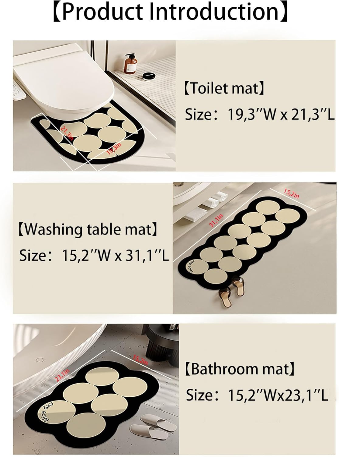 3PCS Absorbent Bath Mat Magic Rug Set