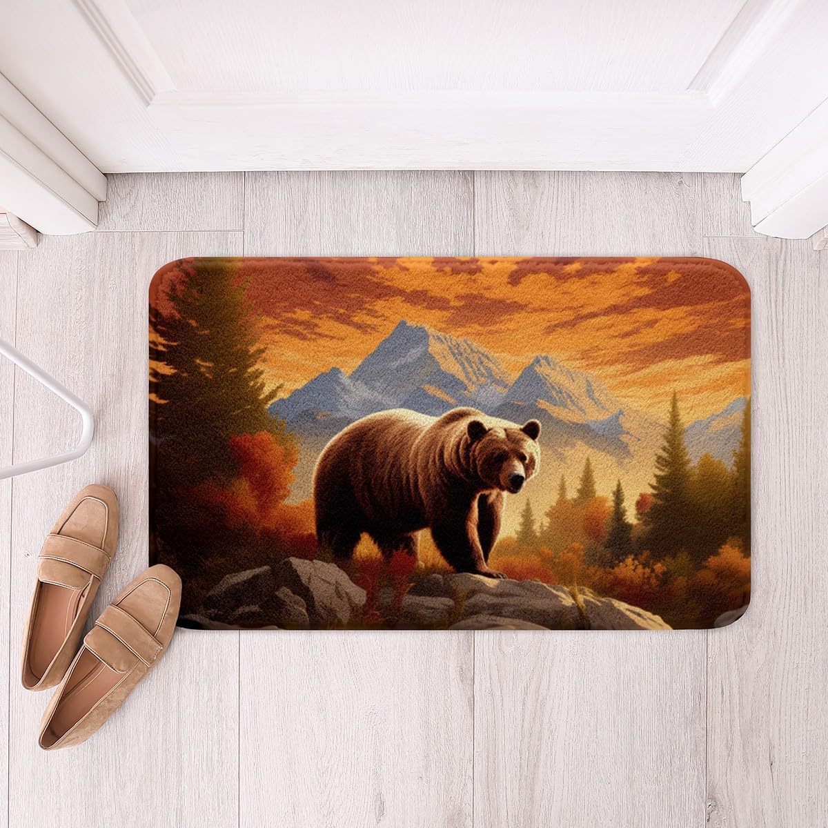 Manfei Bear Bath Rug Woodland Animal Design Non-Slip Plush