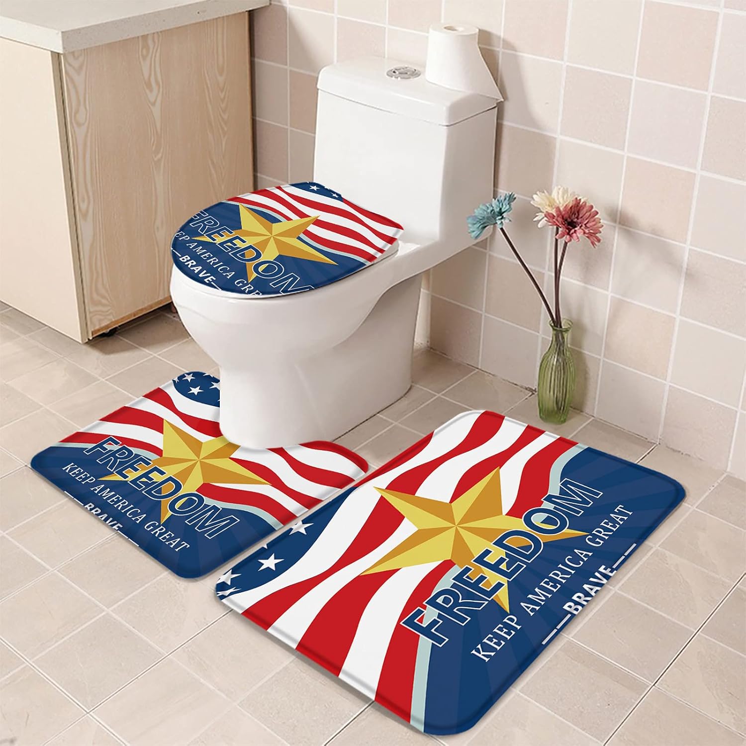 YESOF66 3 Piece Bathroom Rug Set with Non-Slip Anti-Slip Design