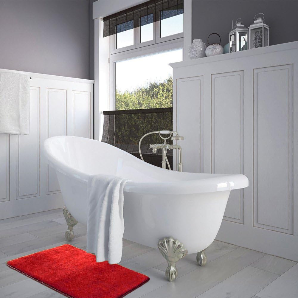 Nudsfuii 24 x 16In Shaggy Bath Rug - Red