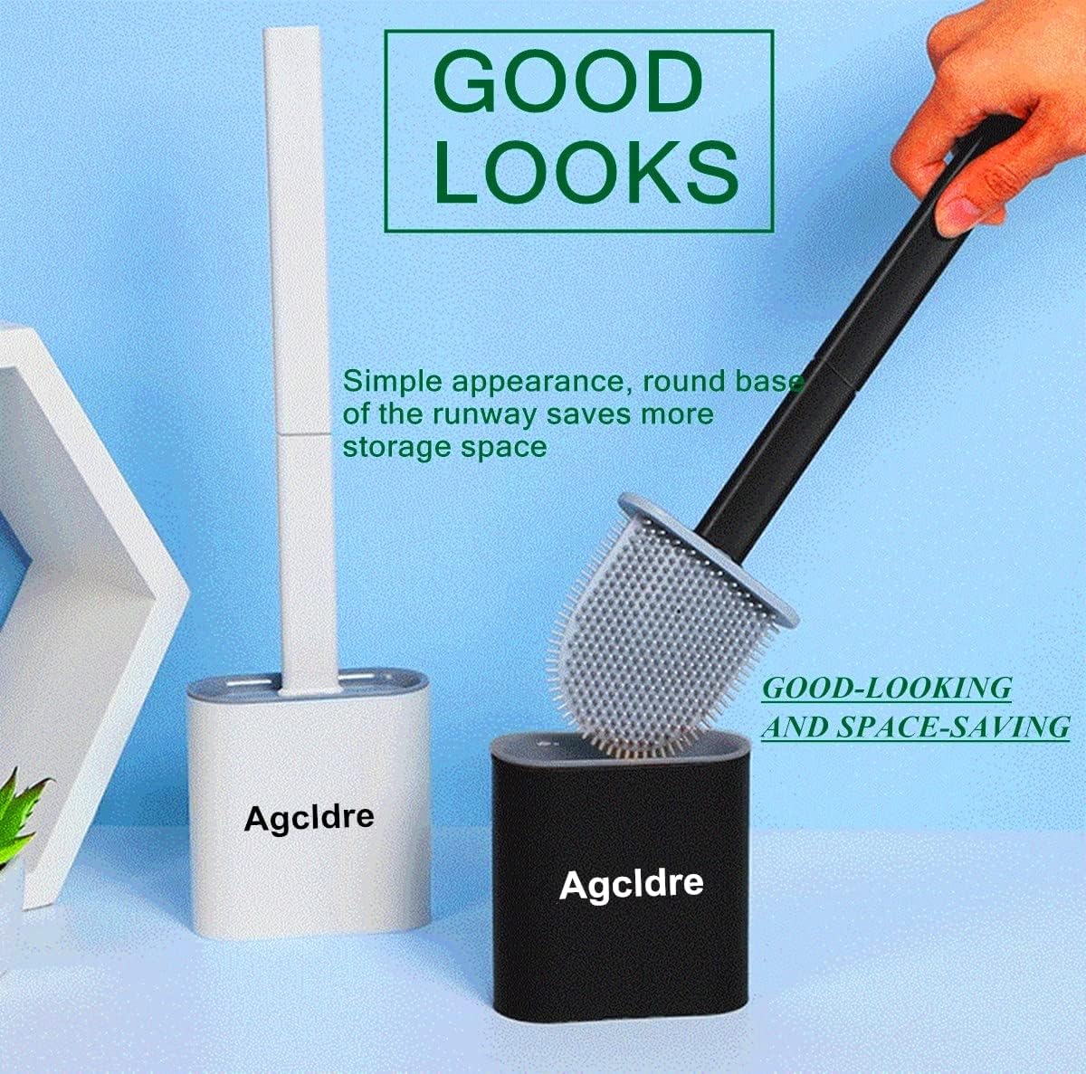 Agcldre Toilet Brush with Holder Set Black Gray