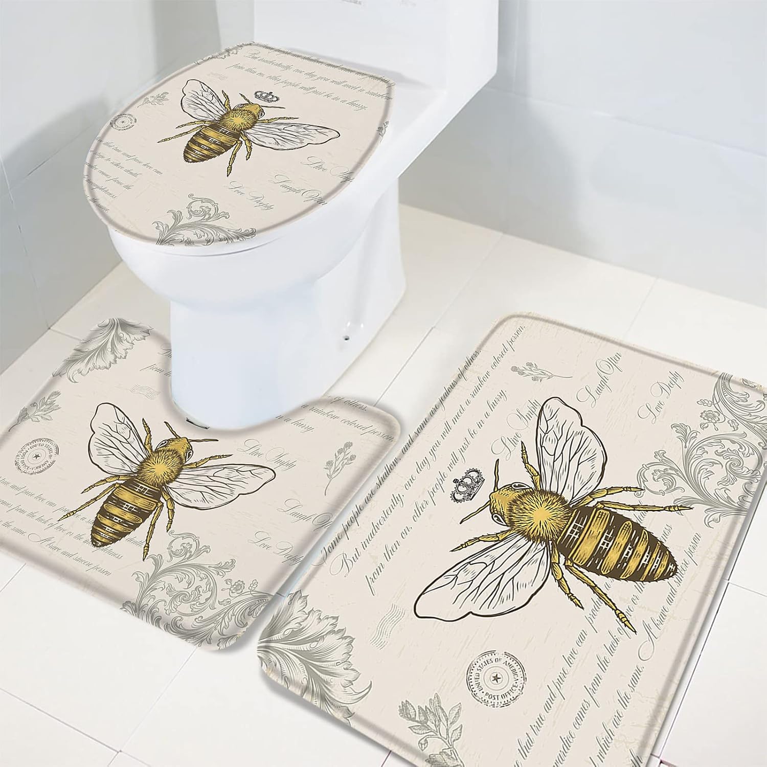 YESOF66 3 Piece Bathroom Rug Set with Non-Slip Dots 1