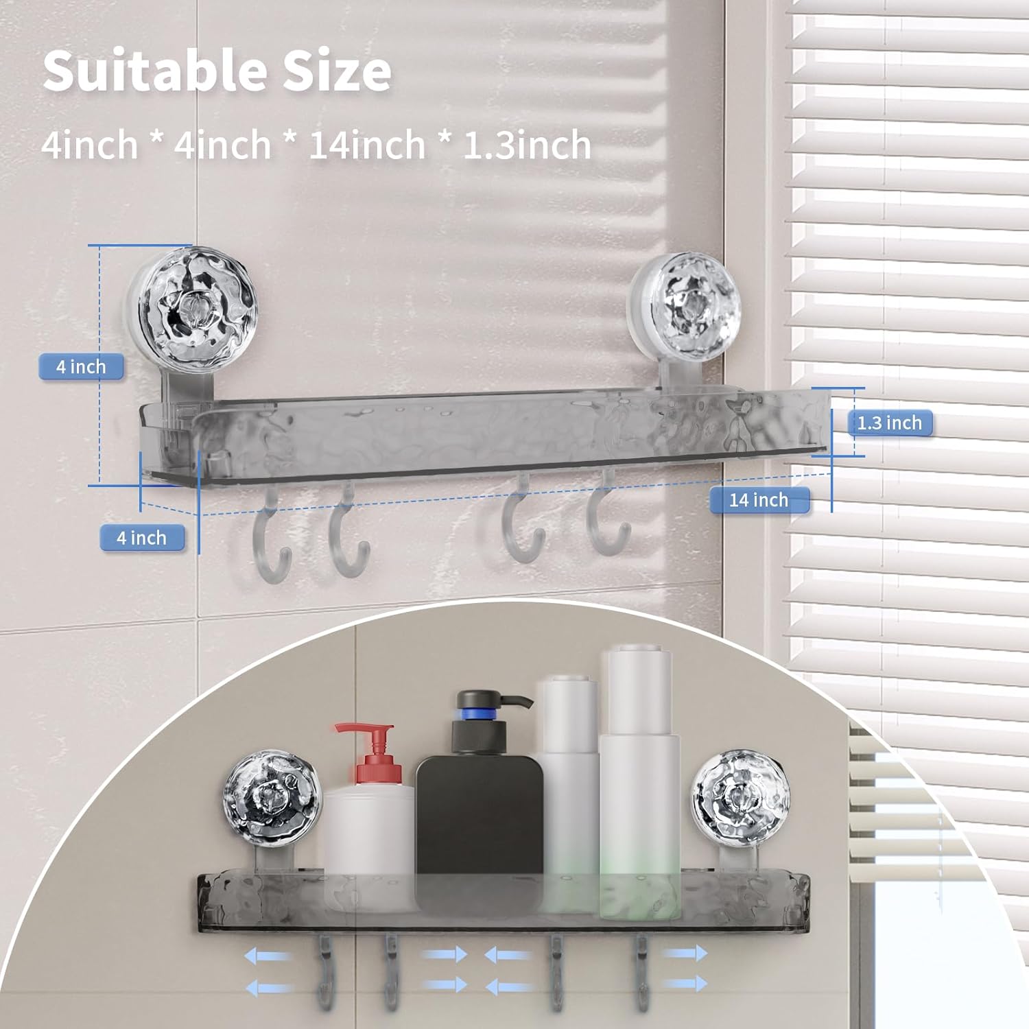Greraes Clear Acrylic Shower Caddy with Suction Cups