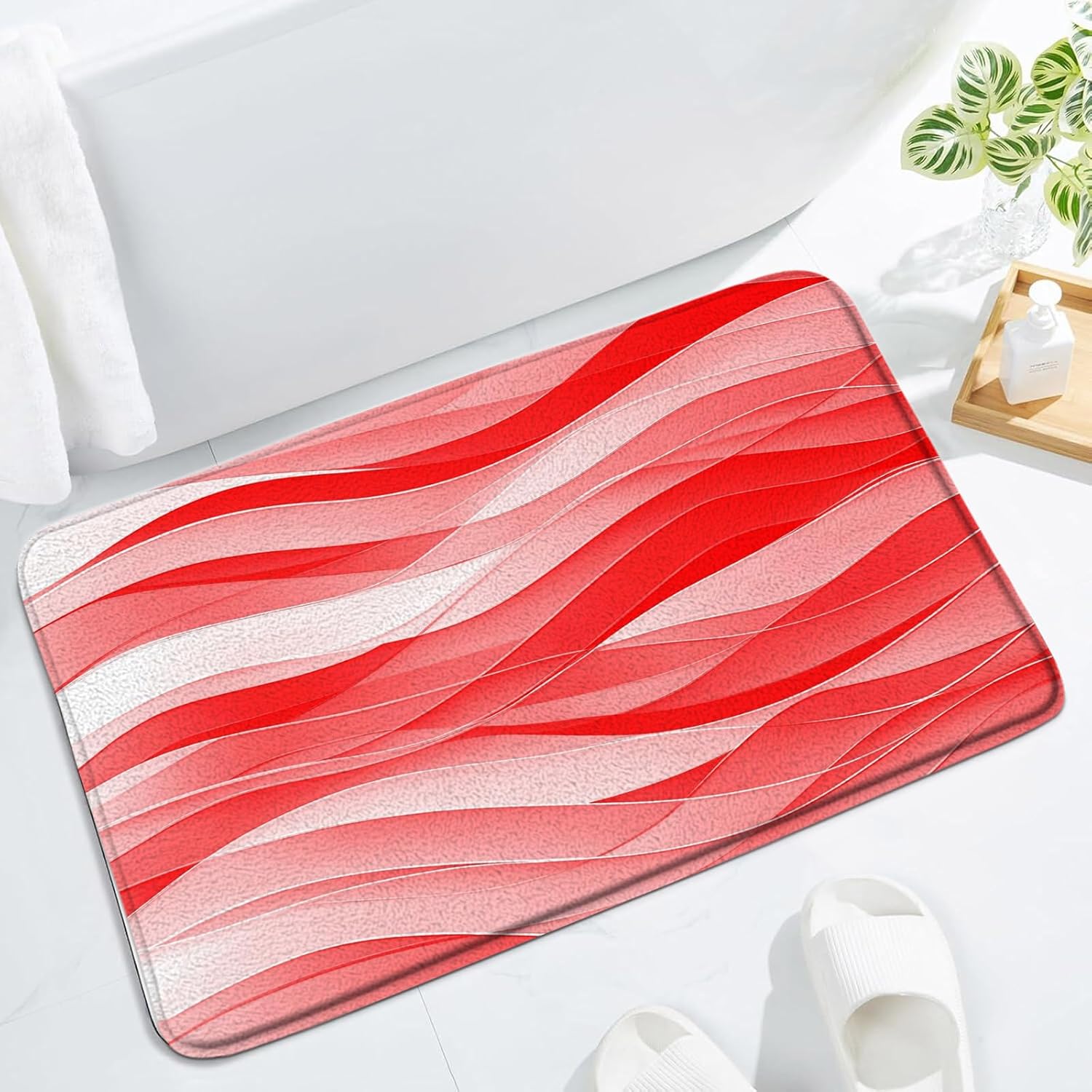 JWJAMM Red White Stripes Bath Mat 16x24 Inch