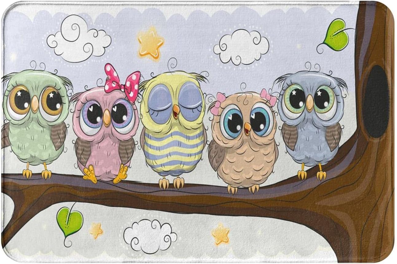 Echoserein Cute Owl Bath Mat Rug for Bathroom